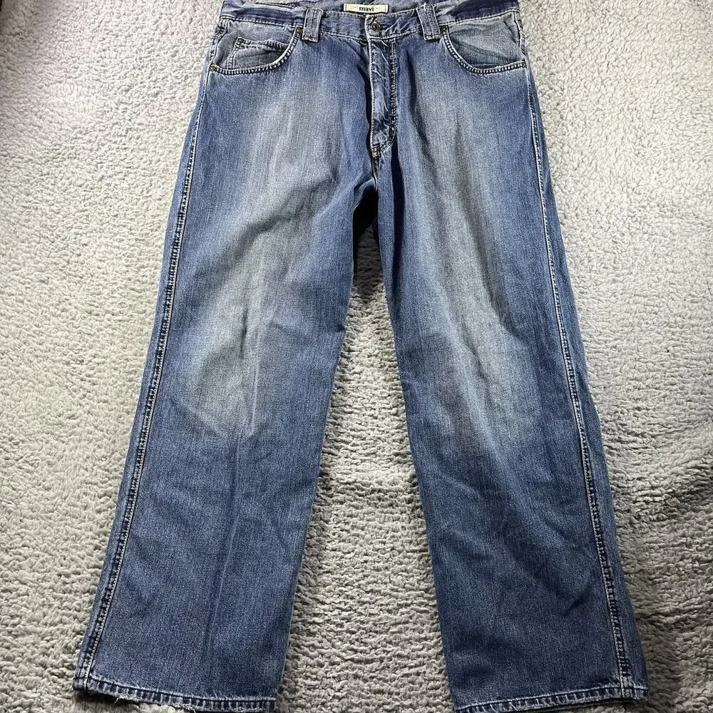 Mavi Max Mens Blue Denim Jeans Size 36x30 Wide Full Fit Relaxed Straight Leg